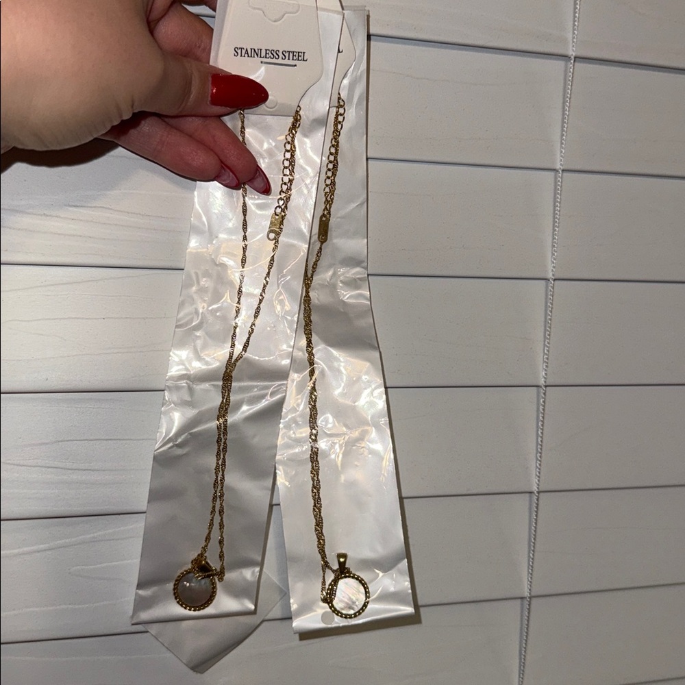 Gold Stainless Steel Opal Necklace